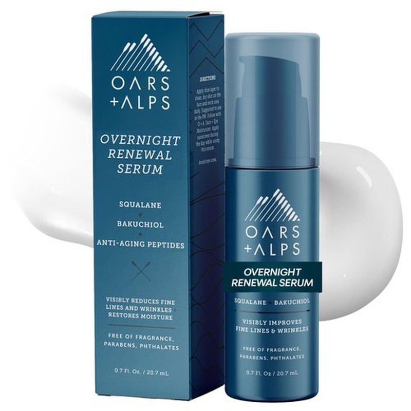 Oars + Alps Overnight Renewal Face Serum, Serum for Face, Reduce Fine Lines and Wrinkles, Hydrating Skin Care with Anti-Aging Peptides, 0.7 Fl Oz