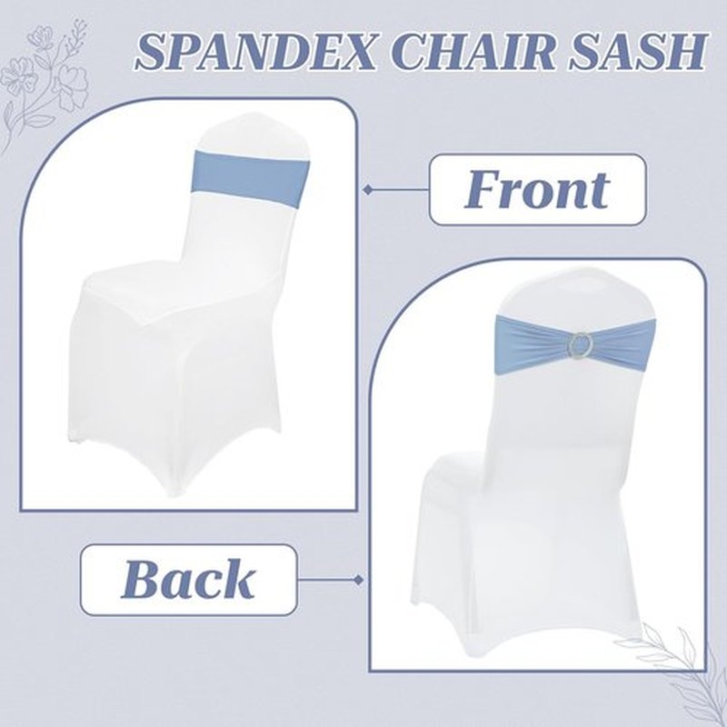 MDS Premium Spandex Chair Sashes - Stretchy Bow Covers with Buckle Slider | 100-Pack in Baby Blue