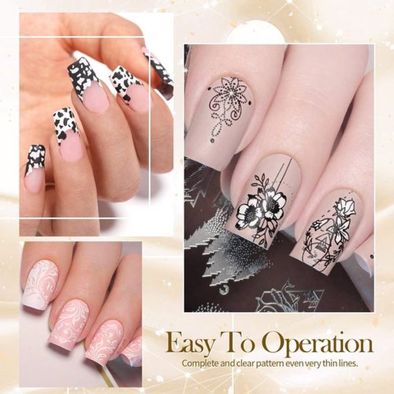 BORN PRETTY Nail Art Stamping Polish White Black Manicure Image Stamp Polish Set Print Polish Varnish 2 Bottles 10ml 0.34fl oz