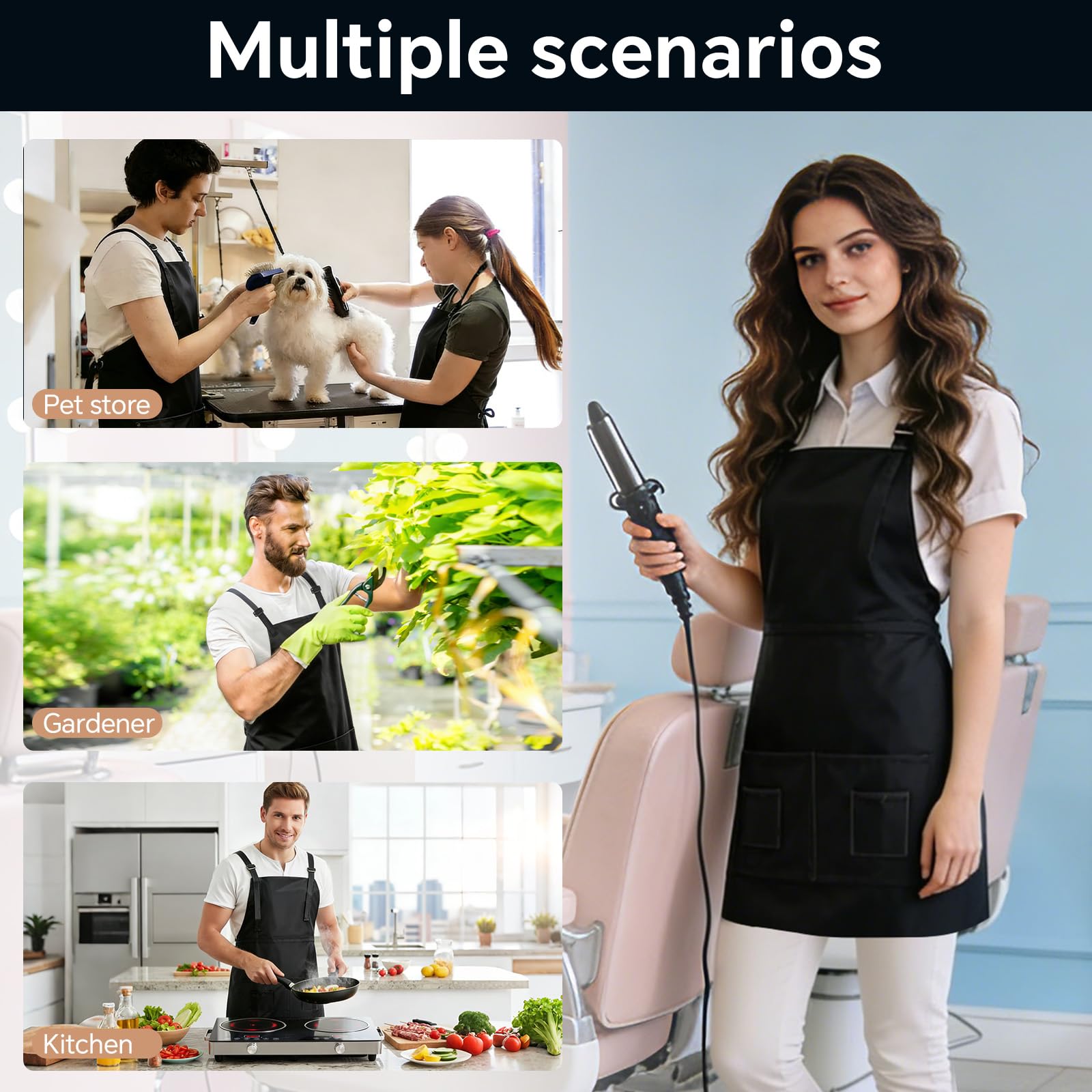 BARBERTOP Hair Stylist Apron for Women/Men, Adjustable Professional Salon Apron with 4-Pocket, For Barber, Hairdresser, Cosmetology, Dog Grooming, Gardening, Cooking, Art Apron Fits All Body Types