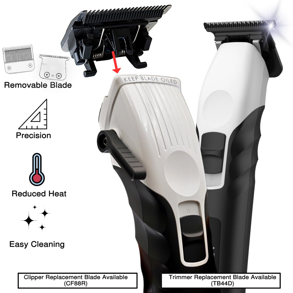 Supreme Trimmer 2-in-1 2Spee Beard Trimmer & Hair Clipper Combo | Removable Blades, 2 Speeds, LCD Display | Cordless Professional Barber Tools - Easy Color Coded Clipper Guide Combs | STB280 (White)