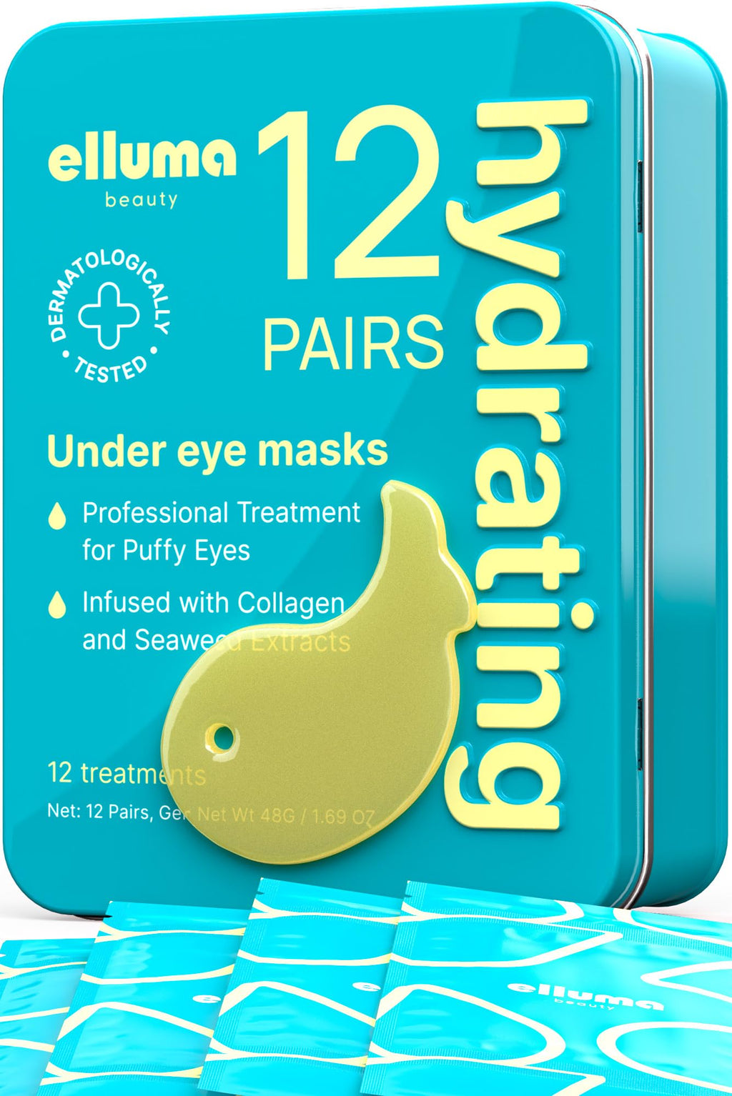 Elluma Beauty Under Eye Patches 12 Pairs of Themed Hydrogel Eye Gel Pads - For Puffy Eyes and Dark Circles, Under Eye Bags, Wrinkles - Hydrating Set with Seaweed Extracts
