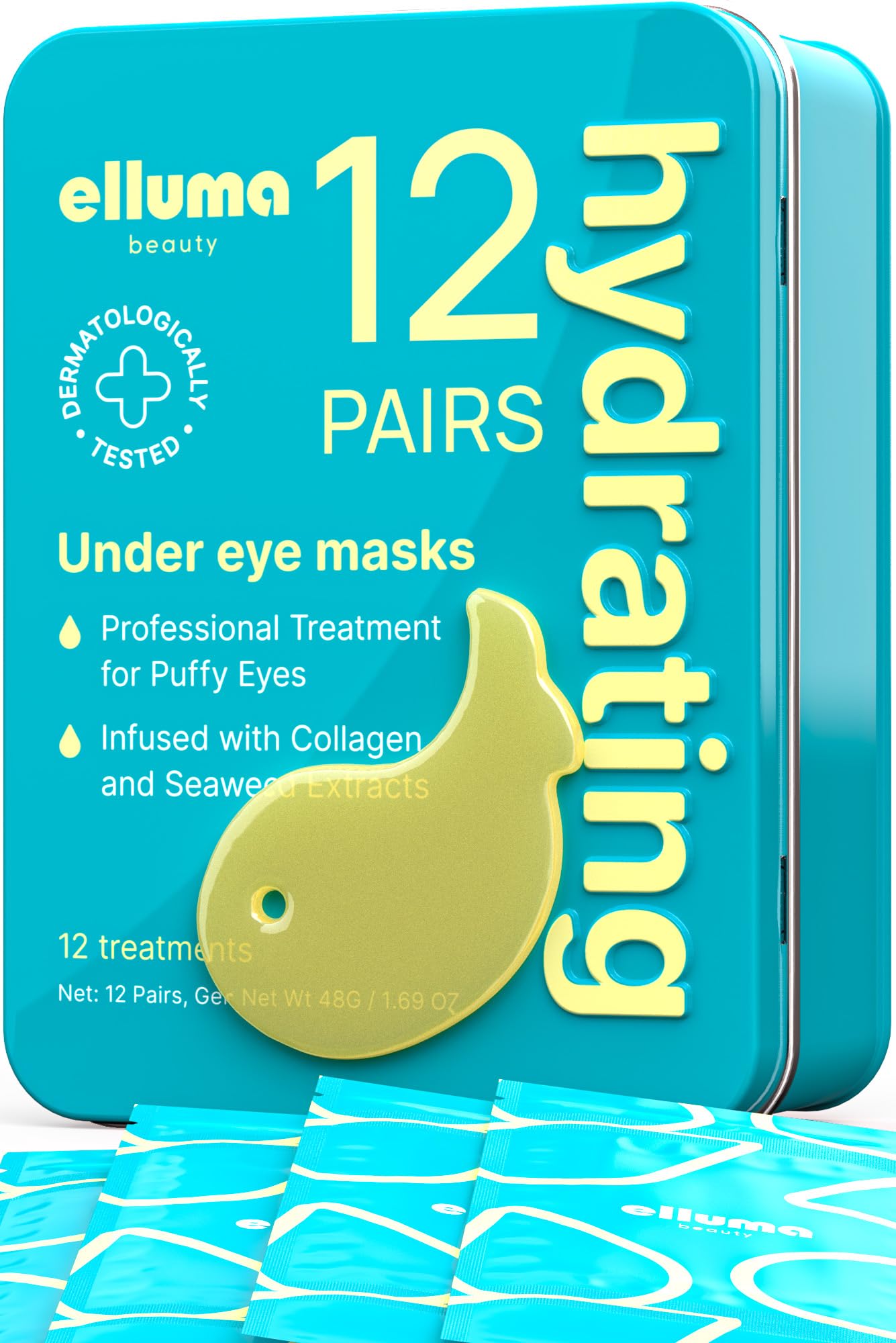 Elluma Beauty Under Eye Patches 12 Pairs of Themed Hydrogel Eye Gel Pads - For Puffy Eyes and Dark Circles, Under Eye Bags, Wrinkles - Hydrating Set with Seaweed Extracts