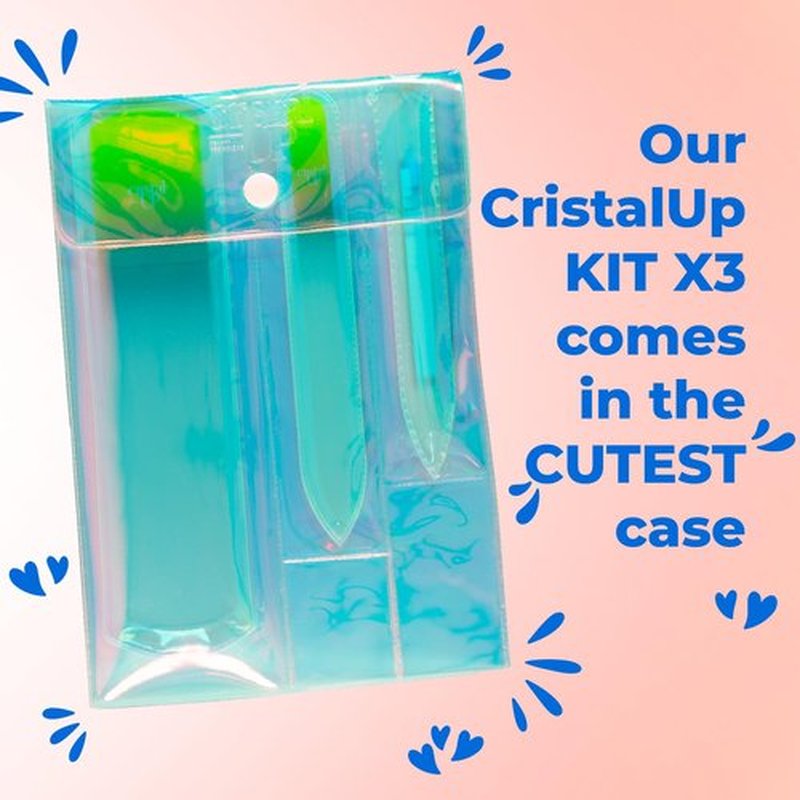 Starter Crystal Care Set - 3PC Includes Glass Foot Scraper, Medium Crystal File, and Cuticle Stick for Natural Nails, Glass File Kit