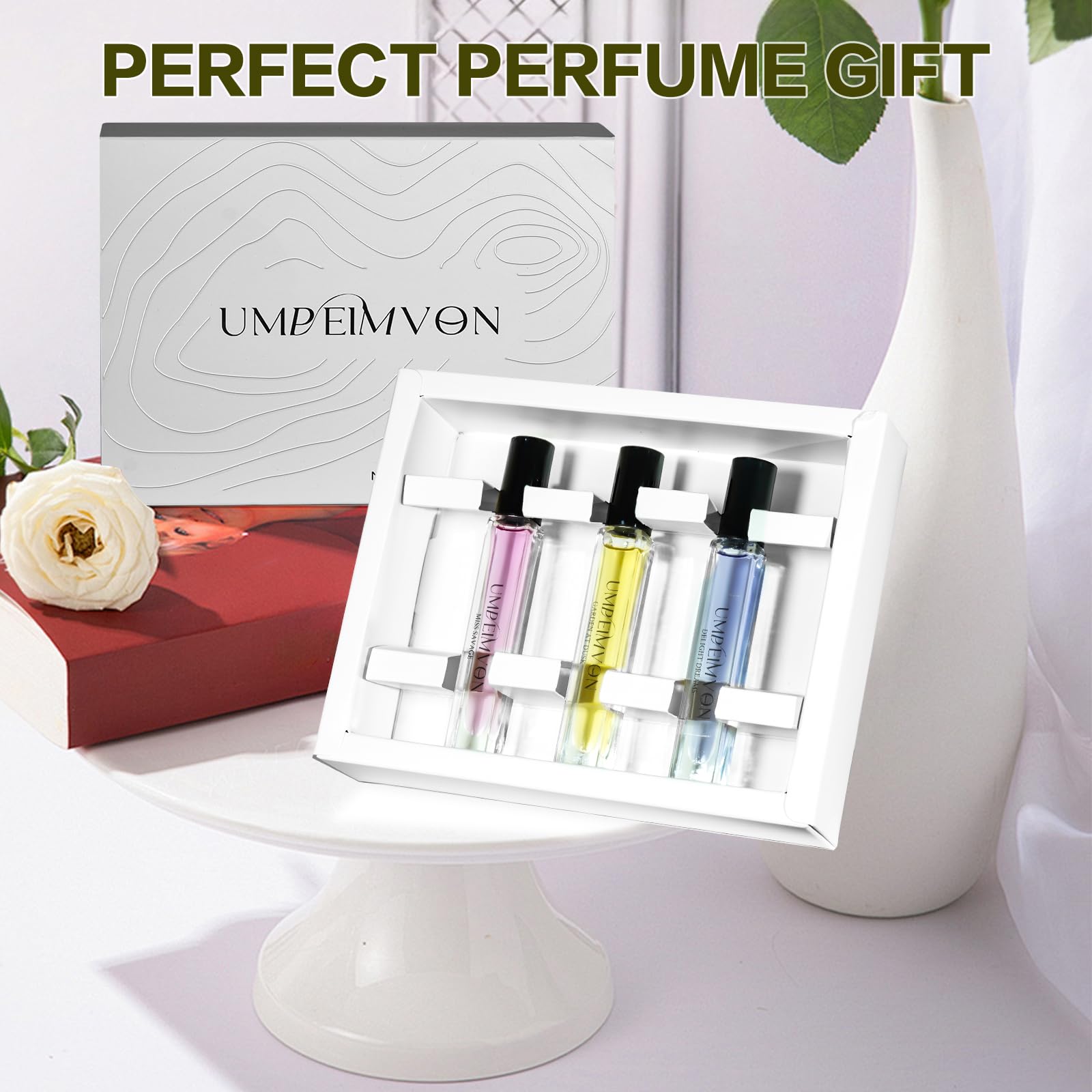 Umpeimvon 3 PCS Roll On Perfume Oils for Women Long Lasting, Fagrance Body Oil Gift, Travel Size 0.33 Fl. Oz