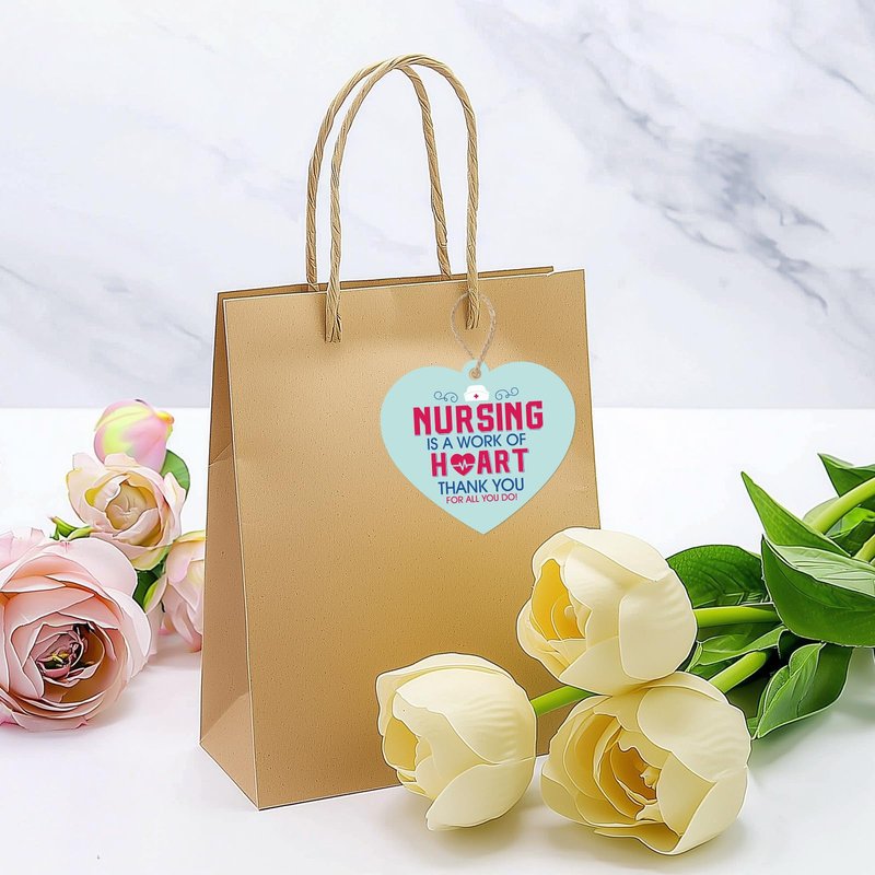 Nurse Week Gift Tags with String - 50PCS Nurse Thank You Tags Nurses Appreciation Tag Thank You for All You Do Gift Tag Heart Design Tag for Nurses Week Decoration