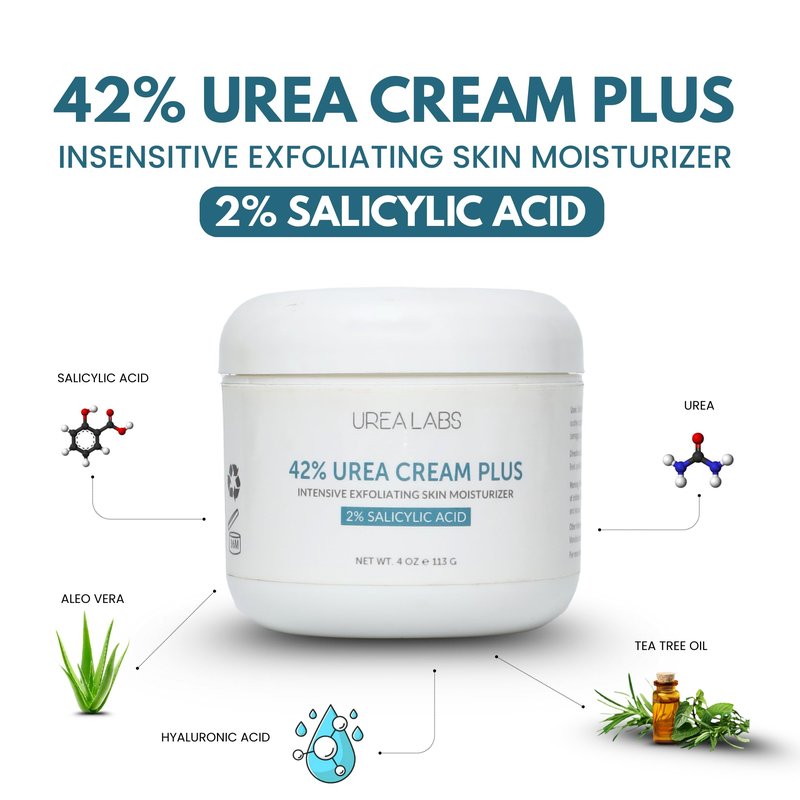 UREA LABS 42% Urea Cream with 2% Salicylic Acid for Dry Feet, Cracked Heels, Calluses and Rough Skin Powerful Exfoliating Foot Repair Moisturizer for Soft Smooth Skin Made in USA