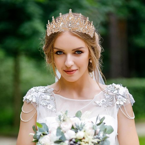 Crystal Tiara Crown for Women, Rhinestone Queen Headband Wedding Bridal Hair Accessories, Princess Crown for Birthday Prom Quinceañera Party Pageant Halloween Cosplay (B#-Gold 1 Pcs)