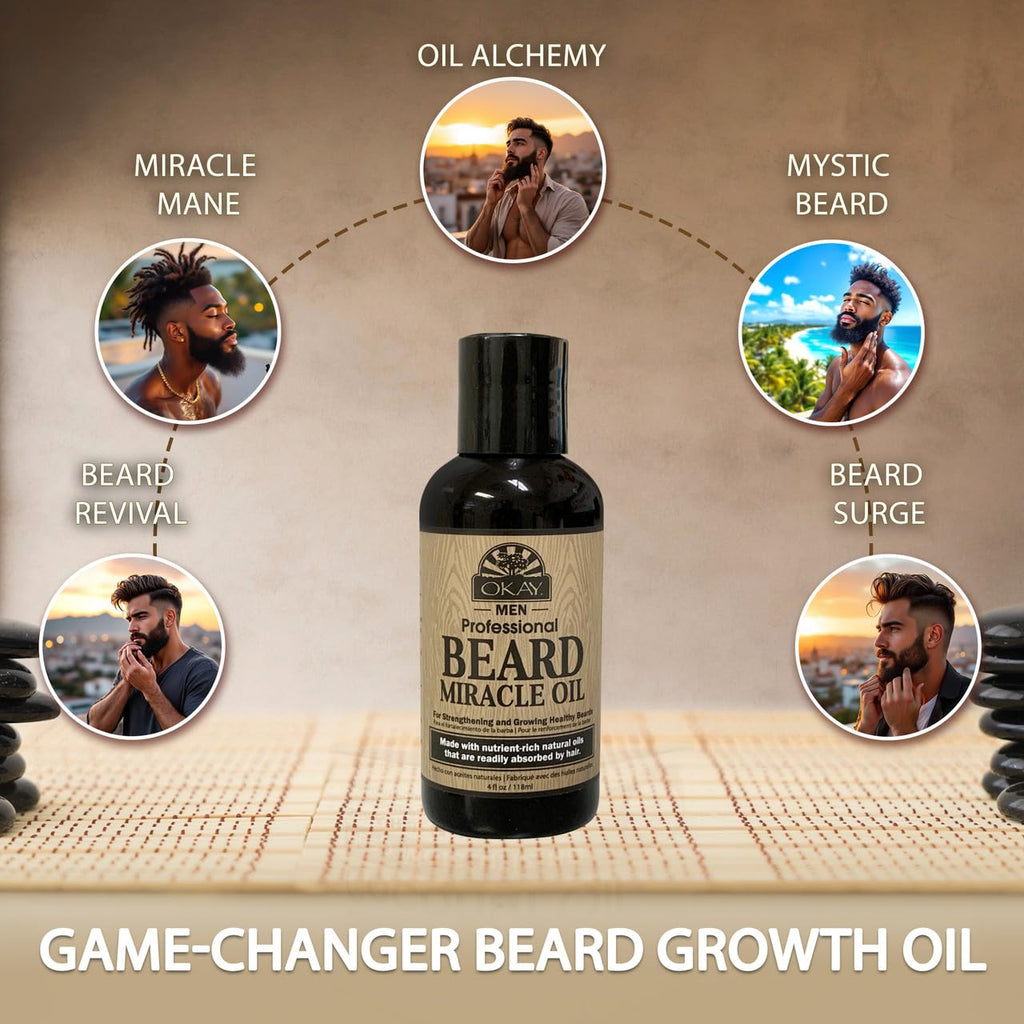 OKAY Men Beard Miracle Oil 4oz – Beard Softener & Moisturizer, Hydrating Beard Oil for Men, Reduces Itch & Beard Dandruff, Lightweight Non-Greasy Formula, Sulfate Paraben Silicone-Free