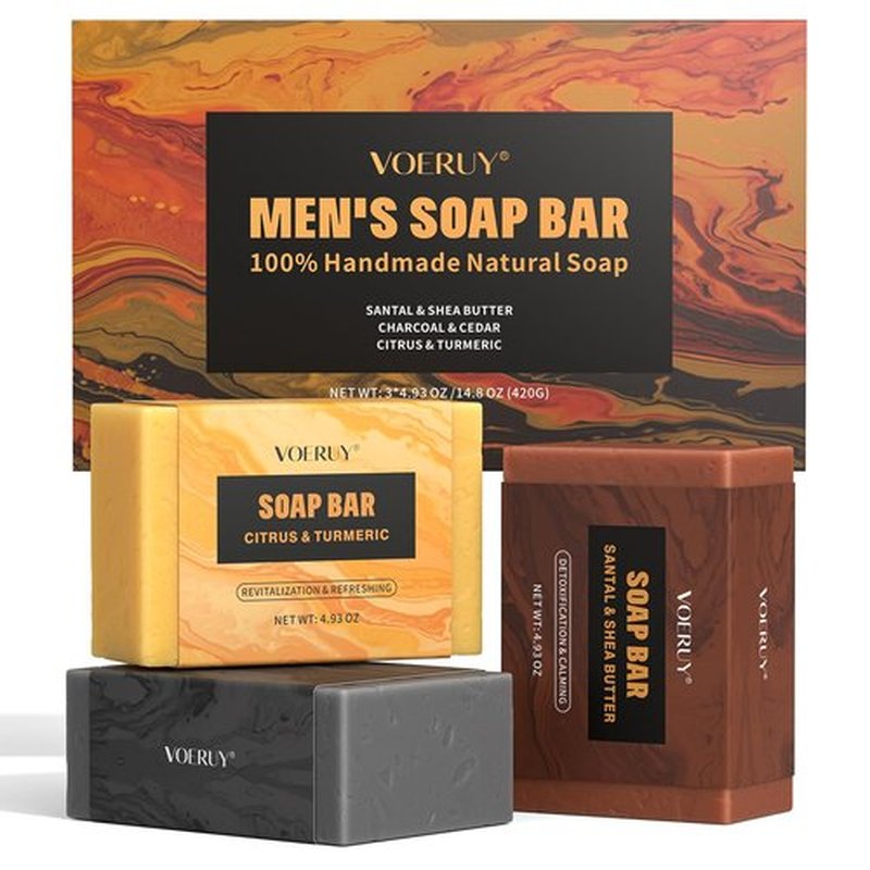 Mens Bar Soap, Natural Handmade Mens Soaps for Face, Body, Hands & Shave, Deep Cleansing, Refreshing Bar Soap for Men , 14.8 Oz 420G