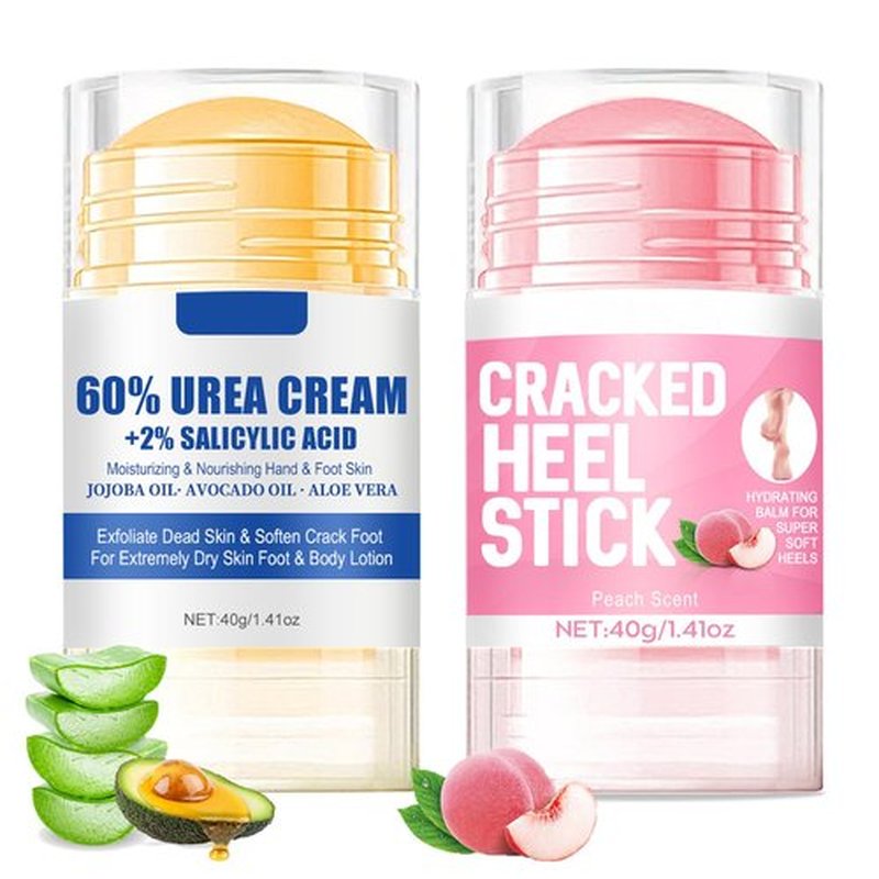 HJXUQIME 2pcs 60% Urea Hydrating and Anti-Cracking Foot Cream, 2025 Upgraded Moisturising and Relieves Cracking and Dryness Foot Cream for Dry Cracked Feet And Hands（aloe + peach）