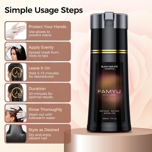 Black Hair Dye Shampoo, Hair Color Shampoo for Women and Men, Long-Lasting Hair Dye Herbal Ingredient Shampoos for Grey Hair Coverage 17oz