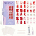 SIUSIO 3Pack Children Acrylic Fake Nails, 72pcs Press on Full Cover Glitter Short Red Heart False Nail Art Kits Set with Sticker Tabs Nail Glue for Kids Little Girls Christmas Gifts - Blossom Sweetie