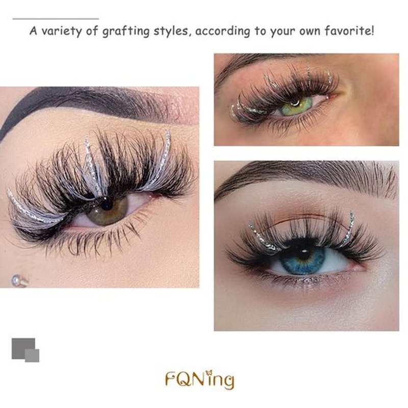 FQNing Silver Glitter Lash Extensions, Mutiple Length 11-16mm Faux Mink Individual Lash Spikes, Long lasting120pcs for Daily, Party, Wedding, Festival (Silver)