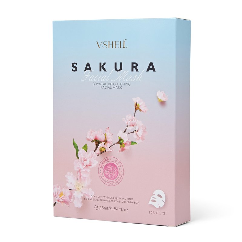 VSHELL Sakura Brightening Sheet Mask (10 Pack) – Hydrating Face Masks with Sakura Extract & Arbutin – Helps Improve the Look of Dullness, Dark Spots & Uneven Tone – Gentle for Sensitive Skin
