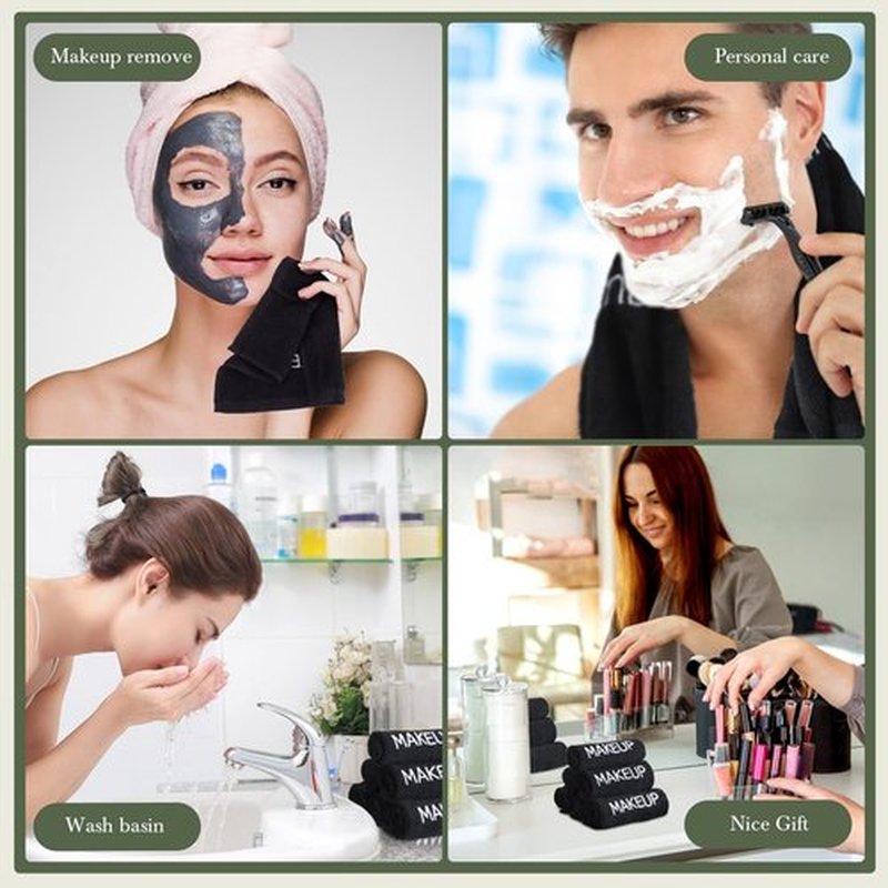 Riakrum 50 Pcs Makeup Washcloths Cotton Makeup Remover Towels Cosmetic Face Towel Absorbent Soft Facial Towels for Women Girls Face Cleansing Skin Care Gifts, 9.8 x 9.8 Inch (Black)