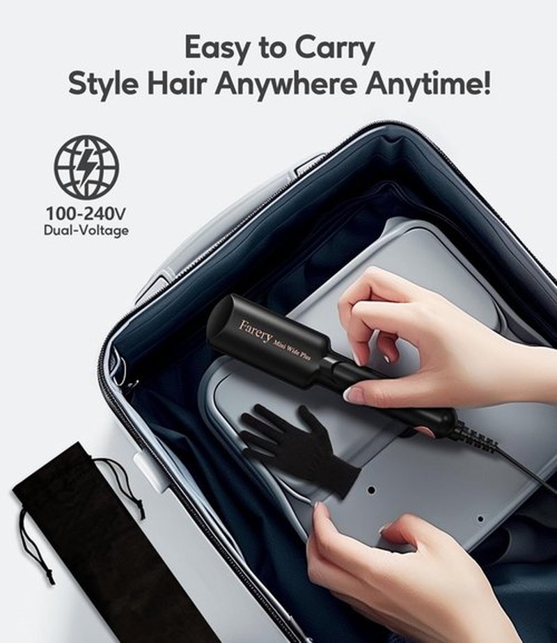FARERY Portable Hair Straightener - 1.5 Inch Mini Flat Iron with Argan Oil & Keratin Infusion | Travel-Friendly Design