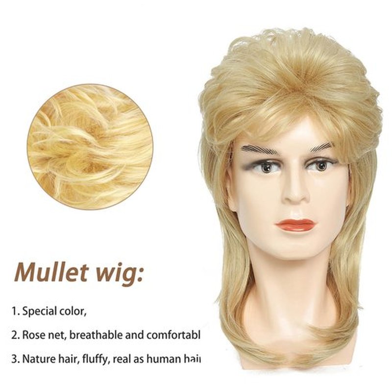 ByouByou Mullet Wigs for Men 80s Costumes Fancy Party Accessory Cosplay Wig (Light Blonde)