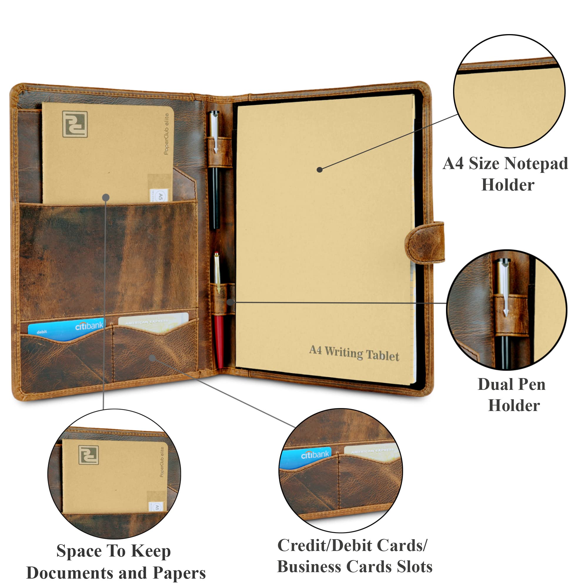 CestAntiQ, Leather Padfolio Legal Pad Portfolio Organizer | Handmade Executive Notebook Binder | Heavy Duty Full Grain Cow Hide Resume Interview Folio for Men Women :: Dark Brown, ?13''x10'' inches