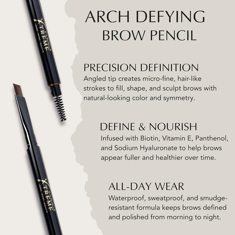 Xtreme Lashes Brow Pencil - Medium Brown, Waterproof & Smudge-Proof, Long-Lasting Vegan Makeup