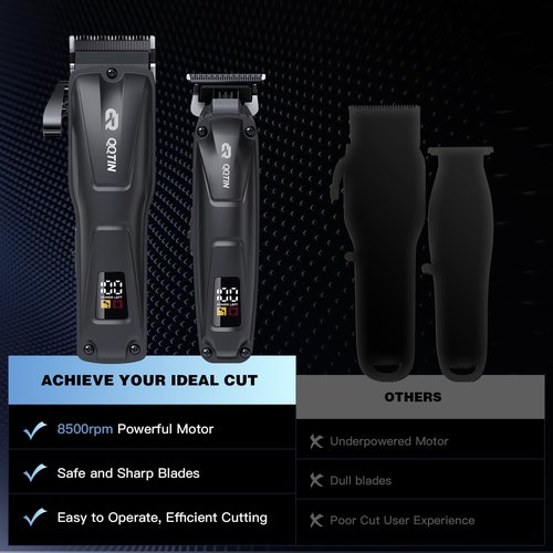 QQTIN Hair Clippers for Men, Cordless Hair Trimmer for Hair Cutting with Long Battery Life, 8500RPM Electric Clippers and Trimmers Set for Self-Haircut and Family Use (Carbon Grey)