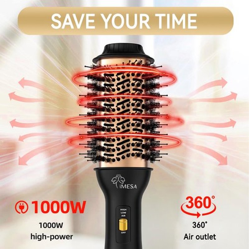iMESA 4-in-1 Hair Dryer Brush Blow Dryer, 1000W Hot Air Brush, One-Step Volumizer Hair Dryer and Styler, 3 Speeds Temp, Hot Air Styler Black
