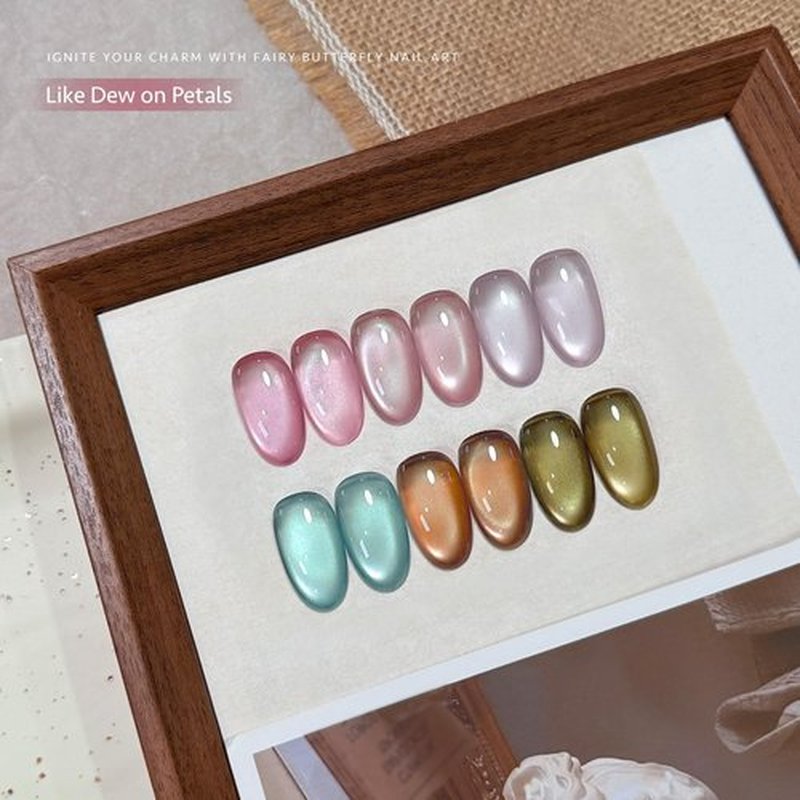 GAOY Cat Eye Gel Nail Polish Set - 6 Colors of Translucent Holographic Glitter | Soak Off UV Gel for Salon & DIY Nail Art