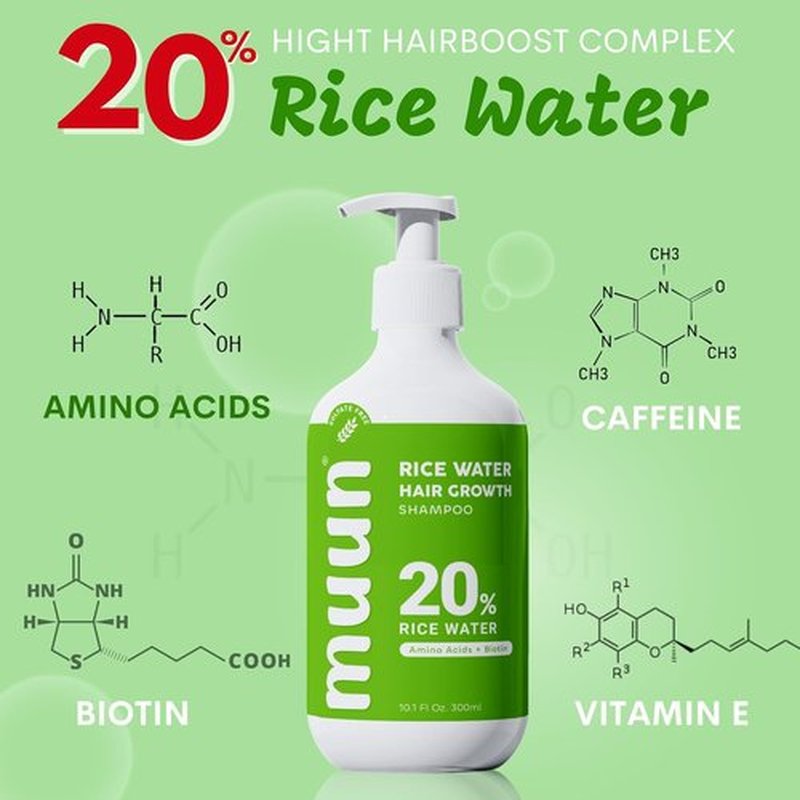 Muun Rice Water Shampoo & Conditioner Set - Boost Hair Growth & Regrowth | Natural Ingredients with Biotin & Keratin
