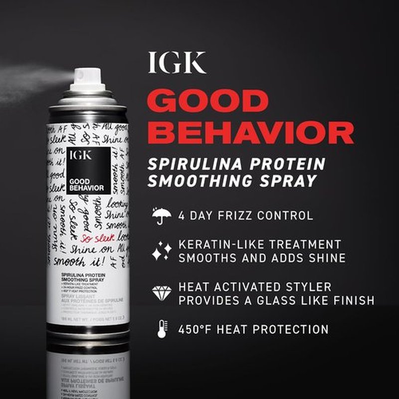 IGK GOOD BEHAVIOR Spirulina Protein Smoothing Spray - Frizz Control & Heat Protectant | Vegan | 5.6 Oz