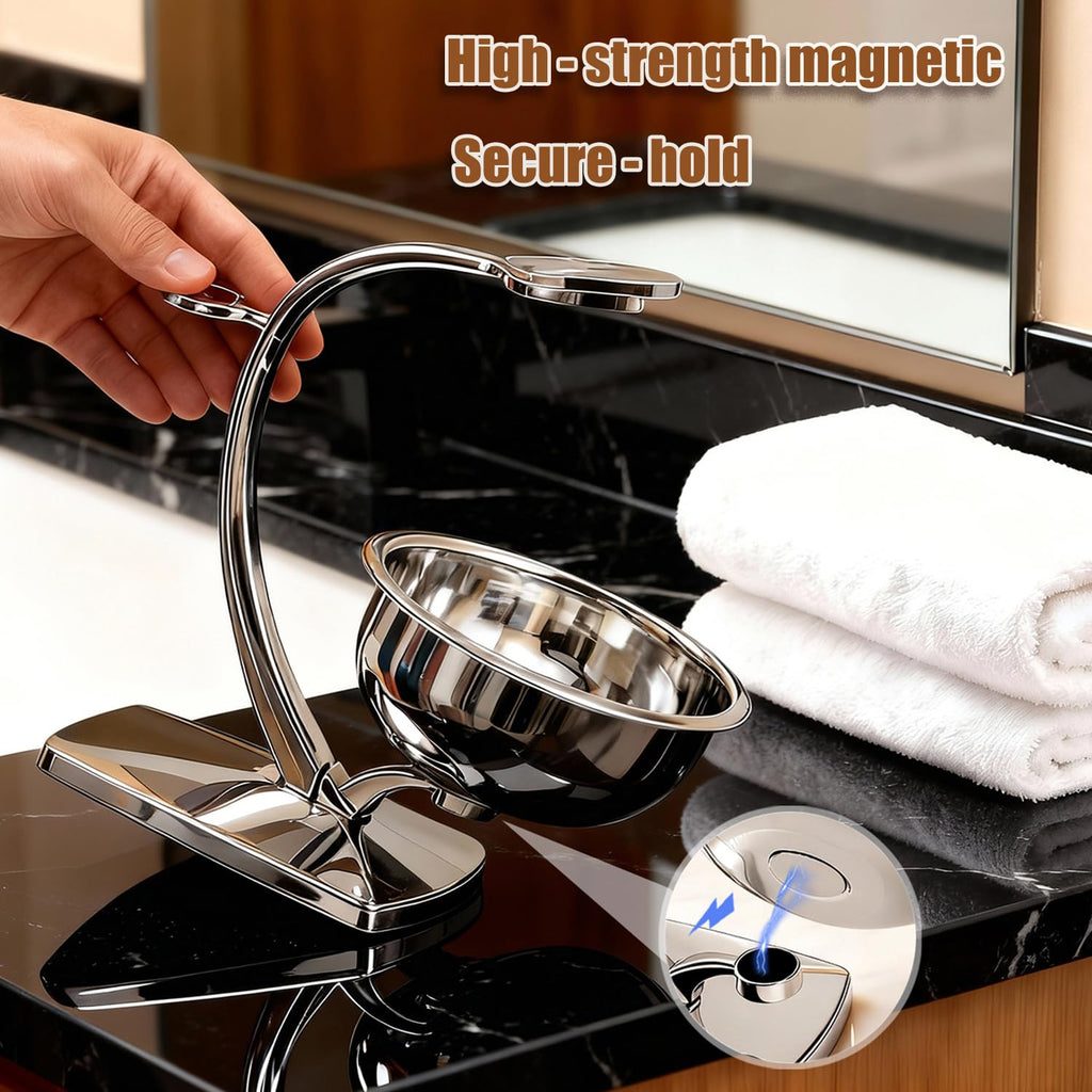 GRUTTI Premium Shaving Kit for Men, 4 in 1 Shaving Set Includes Shaving Stand & Soap Bowl &Brush, Deluxe Safety Mens Razor Holder with Non Slip Base Shaving Kit compatible with Mach 3