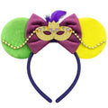 Bmobuo Mardi Gras Mouse Ears Headband for Women, Mask Mouse Ears Fuzzy Bows Headband Mouse Ears for Adult Park Ears