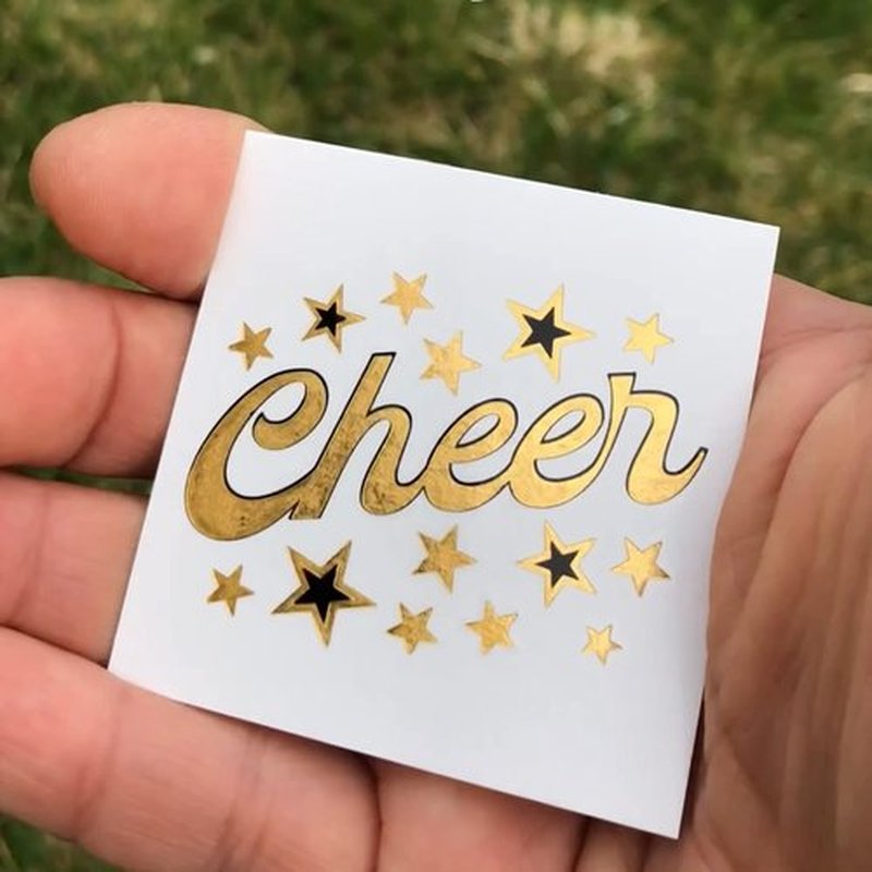 Cheerleading Gold Foil Temporary Tattoos / 36 Pack with 12 Designs/Sparkle Effect/Team Spirit Collection
