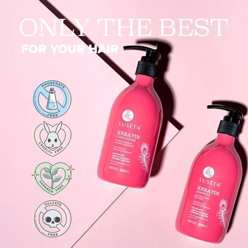 Luseta Keratin Shampoo & Conditioner Set - Nourishing Treatment for Color-Treated Hair | 2 x 16.9 Oz