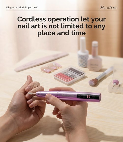 MelodySusie Pen-Shaped Portable Cordless Nail Drill, PC180F 25000RPM Rechargeable Electric File with LED Display for All Nail Care, Manicure Shaping & Acrylic Gel Removal for Nail Artists DIY at Home