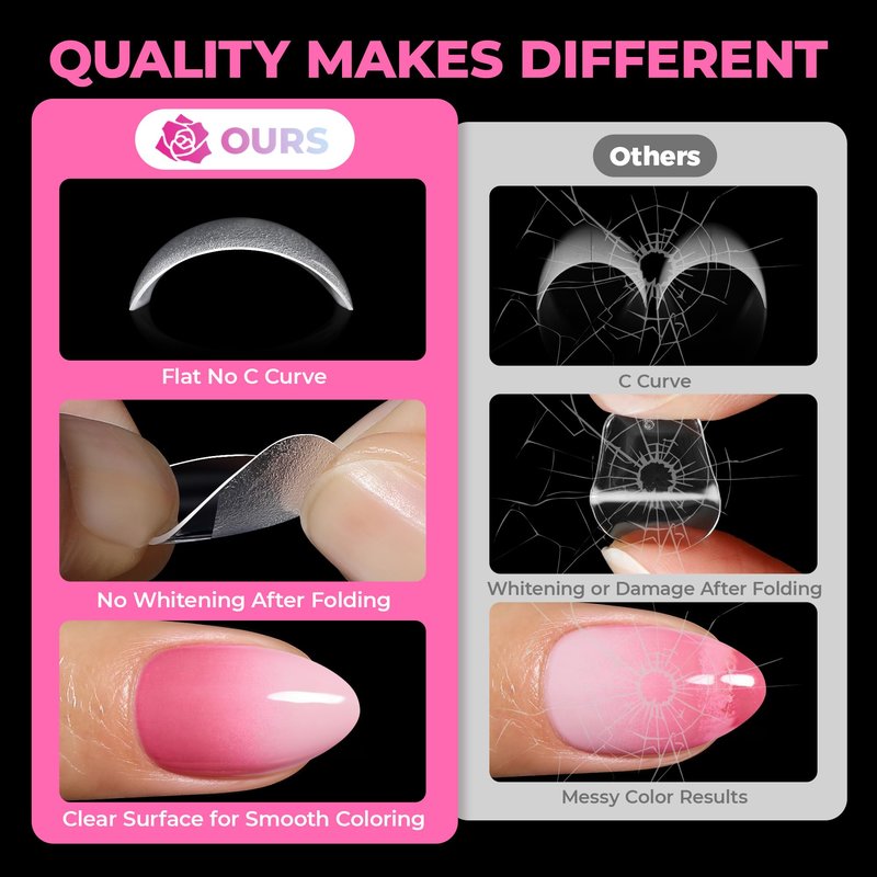 UNA GELLA Short Almond Nail Tips, 510Pcs 15 Sizes Pre-Etched Soft Gel Nail Tips Almond Shape Half Matte Full Cover Clear Fake Nails Extensions for DIY & Salon Manicure Soak Off