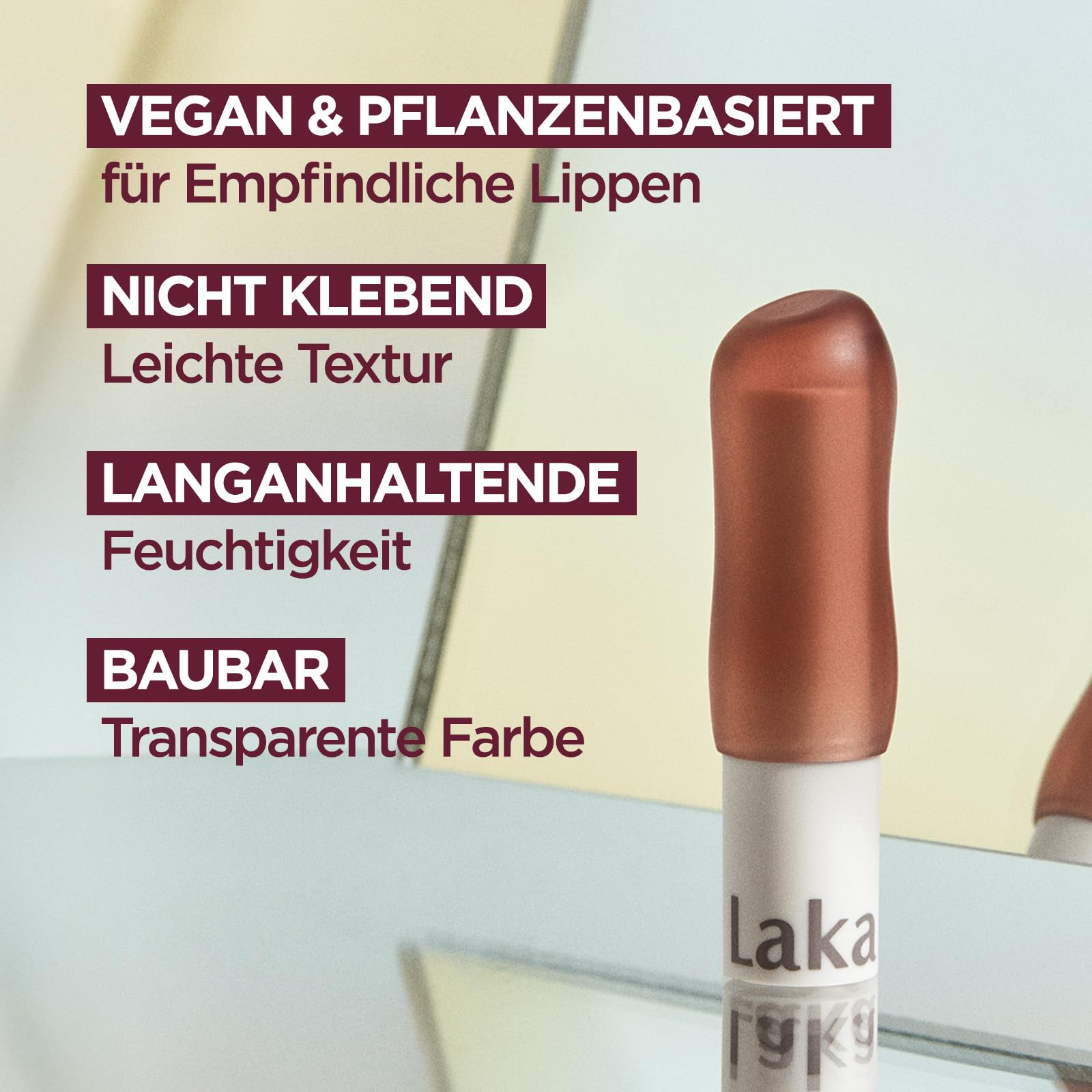 Laka Soul Vegan Lip Balm (4 Shades) Tinted, 3.9g/0.13oz, Deep Nourishing Plant-Based Lip Moisturizer, Vegan Lip Balm for Dry, Cracked and Chapped Lips (#Rosy)