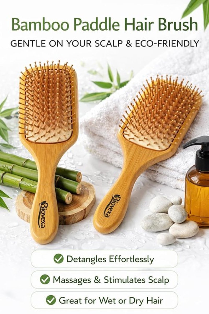 Biovexa Bamboo Hair Brush - Eco-Friendly Design for Smooth, Tangle-Free Hair
