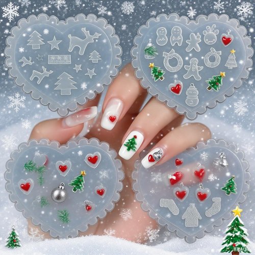 Pizadix 4 Pcs Christmas Silicone Nail Art Molds for Women Resin Nail Design