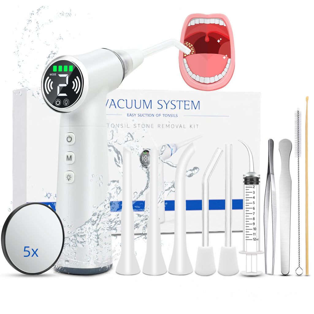 Upgraded Tonsil Stone Remover Tool – Rechargeable Tonsil Stone Vacuum with LED Light & 11-in-1 Probes, for Bad Breath Relief, Safe Silicone/Glass Tip for Tonsilloliths Removal