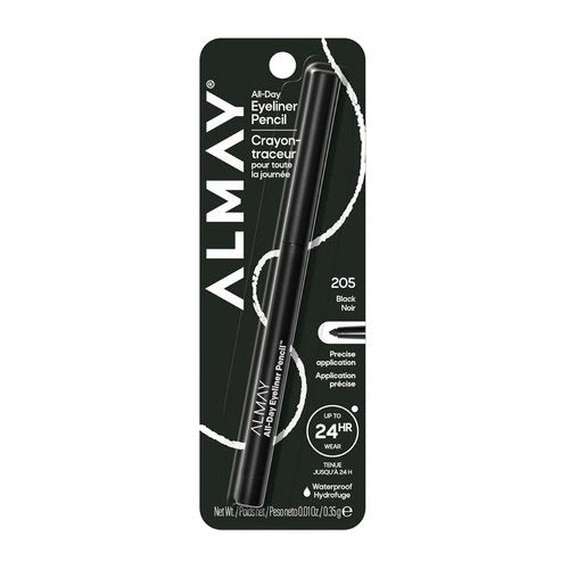 Almay All-Day Eyeliner Pencil - Hypoallergenic, Long-Wearing, Water-Resistant | 205 Black, 0.01 oz