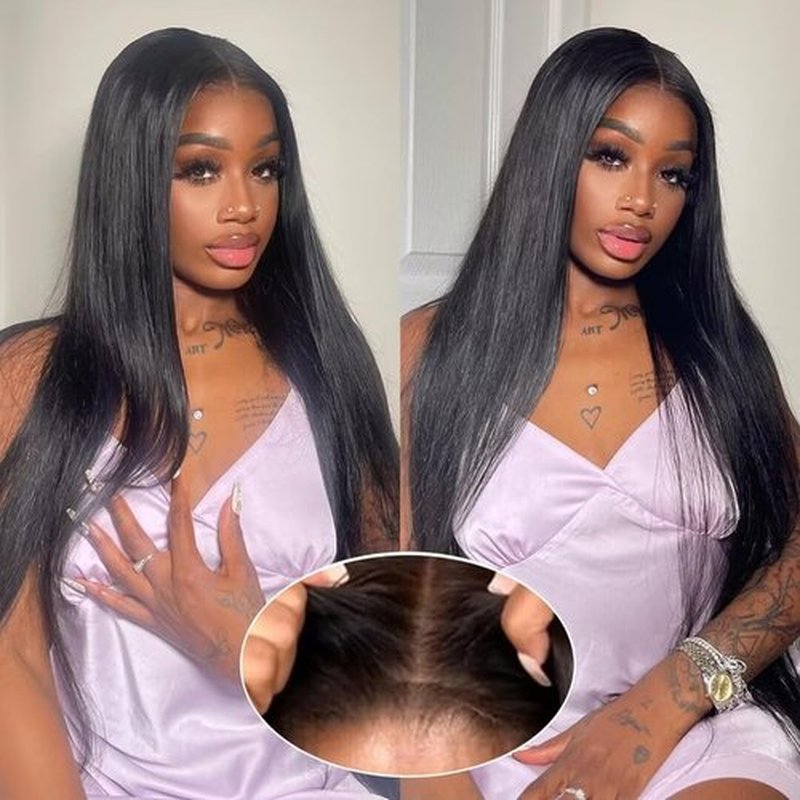 KFgood Wear and Go Glueless Wigs Human Hair Pre Plucked Pre Cut HD Lace 6x4 Straight Lace Front Wigs Human Hair Ready to Wear Wigs Glueless Human Hair 180% Density for Women 22 Inch