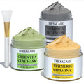 THESKCARE 3 PCS Clay Mask Set, Turmeric Vitamin C Clay Mask, Dead Sea Mud Mask, Green Tea Mask, Facial Mask for Oil Control, Deep Cleaning, and Radiant Skin, 240g, 2.82 OZ each