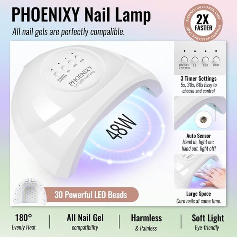 phoenixy Gel Nail Polish Kit with U V Light, 45 Colors All Seasons Soak Off 64 Pcs Gel Polish Nail Set with Base & Matte/Glossy/Glitter Top Coat Manicure Tools Complete Gel Nail Kit Gift for Women