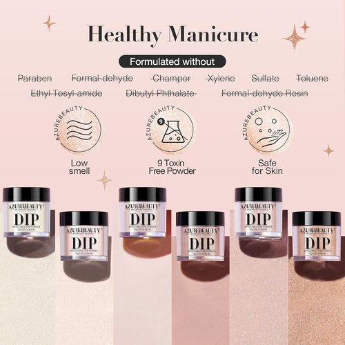 AZUREBEAUTY Dip Powder Nail Kit - 6 Shimmery Nude Colors for DIY French Manicure | No Lamp Needed