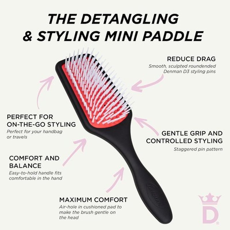 Denman Detangling Paddle Brush - Versatile Wet or Dry Hair Styler for Curly, Coily & Straight Hair