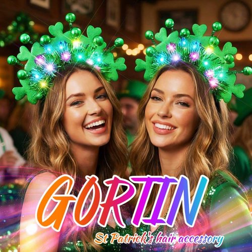 GORTIN Light up St Patrick's Day Headband LED Shamrock Hair Band Green Irish Headband Rave Party Costume Headwear Hair Accessories for Women
