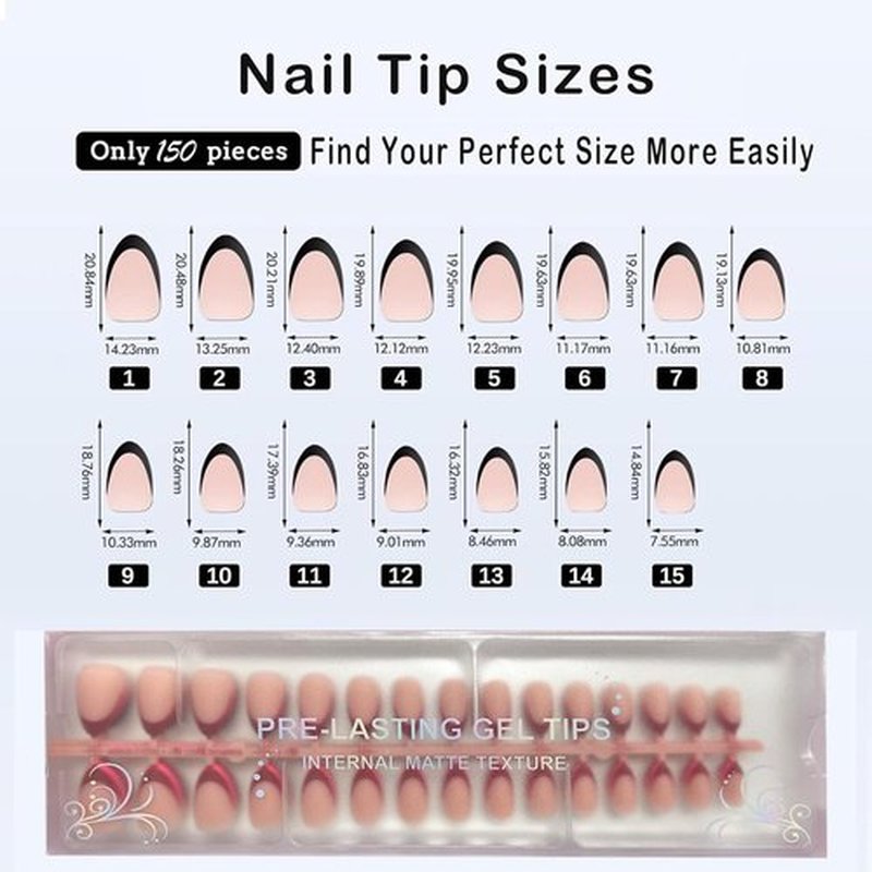 French Tip Press On Nails, OPkssnails 150pcs French Press ON Nails Extra Short Almond, Pre-lasting Soft Gel Nails, Soak Off Acrylic False Nails for Nail Art DIY Extension 15 Size