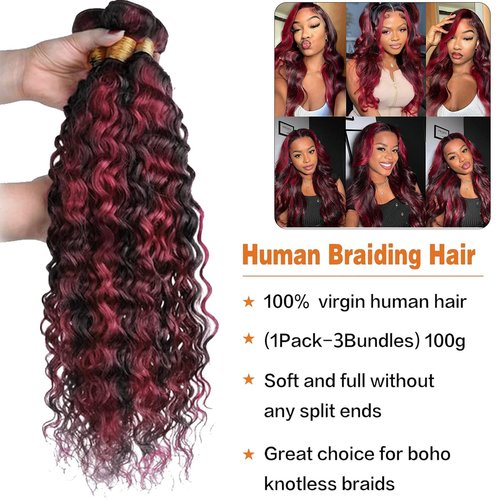 Burgundy Bundles Human Hair 08 10 12 Inch Deep Wave Human Hair Extensions 100% Unprocessed Soft Sewn Brazilian In Hair 3 Bundles P1B/99J Quick Weave Extensions for Women