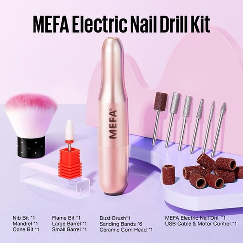 MEFA 16 PCS Kit Electric Nail Drill with Bits & Dust Brush, 20000RPM Portable Professional Electric Nail File, Manicure Pedicure Nail Set Efile Nail Drill for Home Salon
