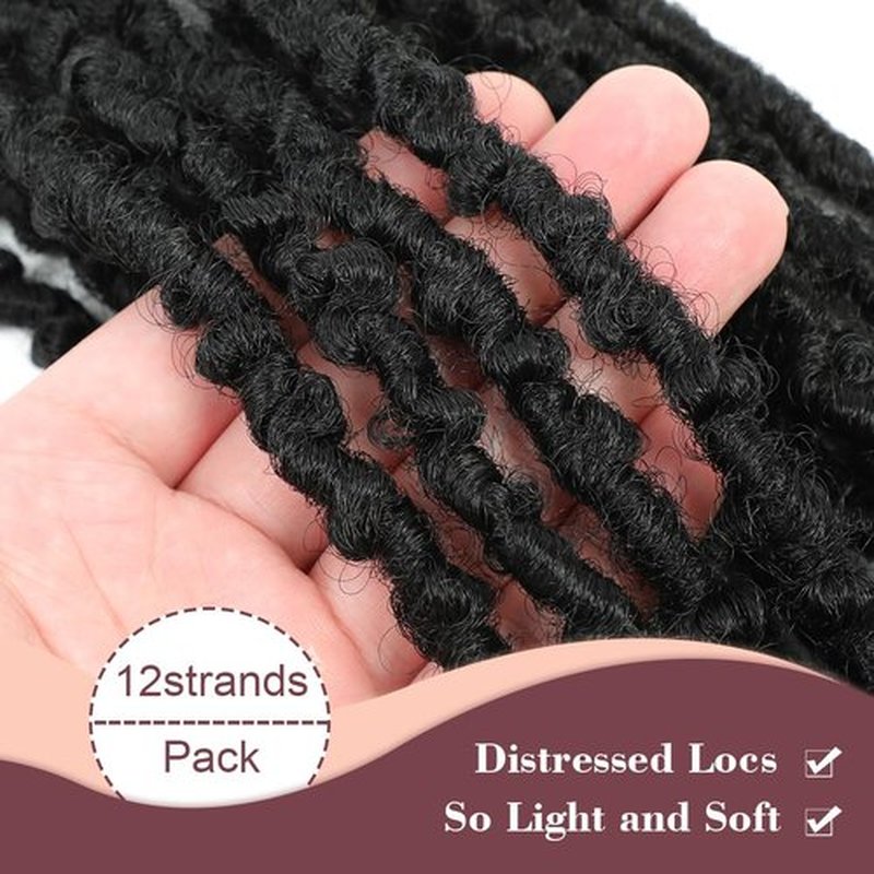 GetGal 24 inch Butterfly Locs Crochet Hair Pre Looped Distressed Faux Locs Crochet Hair for Black Women 6 Packs Butterfly Soft Locs Natural Hair Extension(24inch,1B)